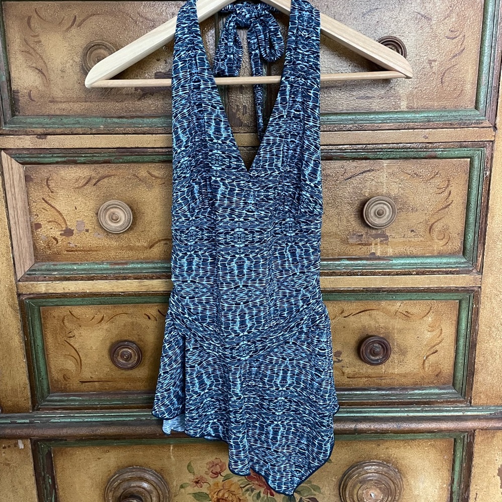 blue printed halter top